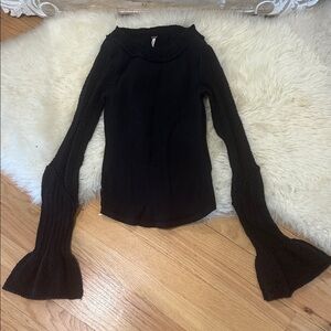 Free People Black Knit Top with Flared Sleeves